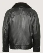 Men Fur Collar Black Leather Biker Jacket - Image 2