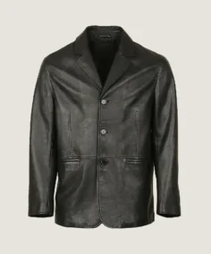 Men's Classic Black Leather Blazer