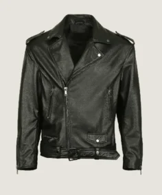 Men Biker Black Leather Jacket