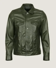 Men's Olive Trucker Leather Jacket
