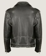 Men's Plain Black Biker Leather Bomber Jacket - Image 2