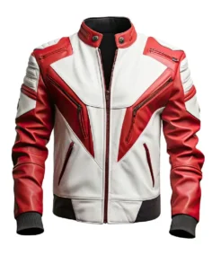 Men’s White and Red Street Racer Leather Jacket