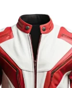 Men’s White and Red Street Racer Leather Jacket Close