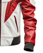Men’s White and Red Street Racer Leather Jacket Sleeves