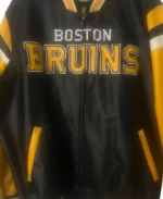 NHL Boston Bruins Yellow And Black Leather Jacket - Image 3