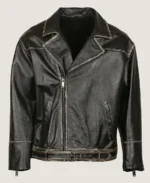 Men's Black Belted Biker Leather Jacket