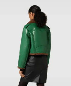 Shop The Stand Studio Green Cropped leather Jacket