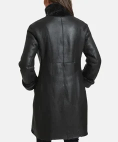 Shop The Women Victoria Black Leather Shearling Winter Coat