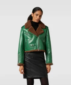 Stand Studio Green Cropped leather Jacket