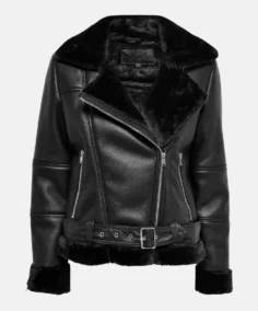 Winter Women Black Shearling Leather Jacket