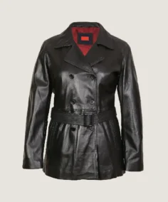 Women's Black Leather Long Coat Jacket