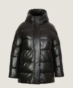 Women's Black Puffer Leather Jacket