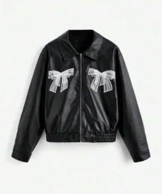 Women's Bow Striped Leather Jacket