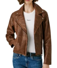 Women’s Brown Quilted Moto Leather Jacket