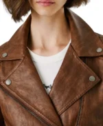 Women’s Brown Quilted Moto Leather Jacket Collar
