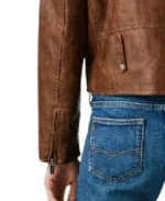 Women’s Brown Quilted Moto Leather Jacket Sleeves