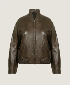 Women's Classic Brown Leather Bomber Jacket