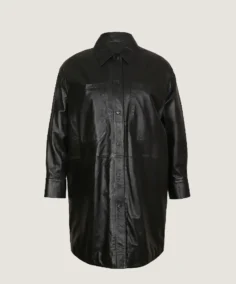 Women's Classic Long Leather Coat Jacket