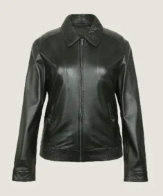Women's Classic Shirt Style Black Leather Jacket
