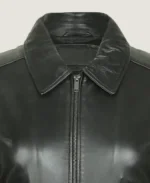 Women's Classic Shirt Style Black Leather Jacket Collar