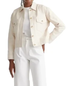 Women's Cropped Cream Leather Jacket