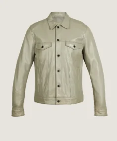 Women's Denim Style Cream Leather Jacket