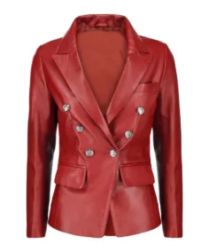 Women's Double Breasted Red Leather Blazer