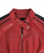 Women's Love Tree Cherry Red Leather Moto Jacket Collar