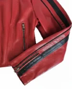 Women's Love Tree Cherry Red Leather Moto Jacket Sleeves