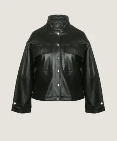 Women's Oversized Classic Black Leather Jacket