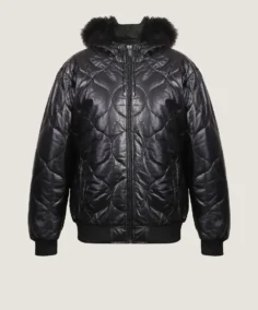 Women's Puffer Black Leather Jacket