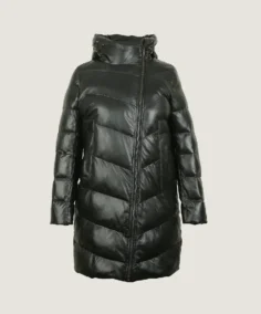 Women's Quilted Leather Long Coat
