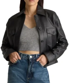 Women's Share Cropped Black Leather Jacket