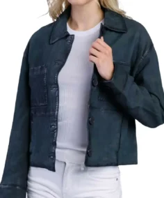 Women’s Share Dark Blue Cropped Leather Jacket