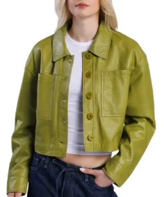 Women’s Share Green Cropped Leather Jacket