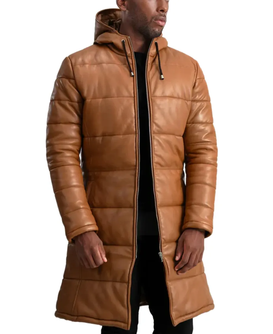 Floyd-Brown-Hooded-Leather-Puffer-Coat.webp Floyd Brown Hooded Leather Puffer Coat - Image 1