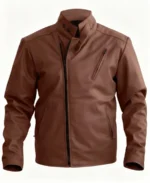 Men Stylish Brown Synthetic Leather Jacket - Image 4