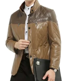 Men's Brown Puffer Leather Jacket