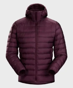 Men's Burgundy Hooded Down Bomber Jacket