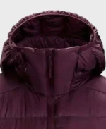 Men's Burgundy Hooded Down Bomber Jacket Collar