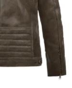 Men's Classic Erect Style Brown Leather Jacket Sleeves