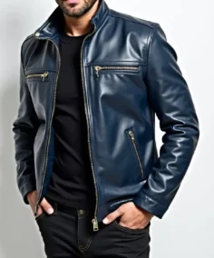 Men's Classic Navy Leather Jacket