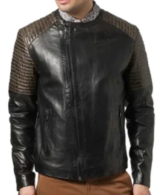 Men's Color Stipes Black Leather Jacket
