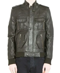 Men's Multi Pocket Black Leather Jacket