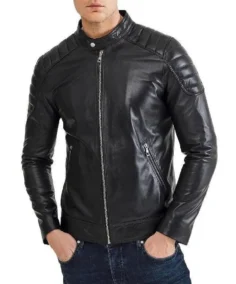 Men's Omega Black Leather Moto Jacket