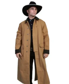 Men's Camel Long Canvas Duster Coat
