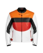 Men's Retro Colorblock Biker Leather Jacket Front - Trendy Leather Jackets