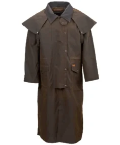 Men's Distressed Dark Brown Canvas Duster Coat