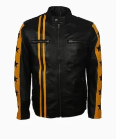 Men's Yellow Star Cafe Racer Leather Jacket