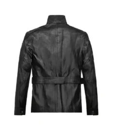 Shop The Men's Belted Solid Black Leather Jacket